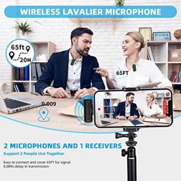 2 Pack Wireless Lavalier Microphone for iPhone iPad Lapel Microphone Wireless with Charging Case Clip on Microphone Mic for iphone Video Recording Interview Vlog Live Stream Plug-Play Noise Reduction
