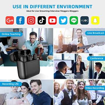 2 Pack Wireless Lavalier Microphone for iPhone iPad Lapel Microphone Wireless with Charging Case Clip on Microphone Mic for iphone Video Recording Interview Vlog Live Stream Plug-Play Noise Reduction