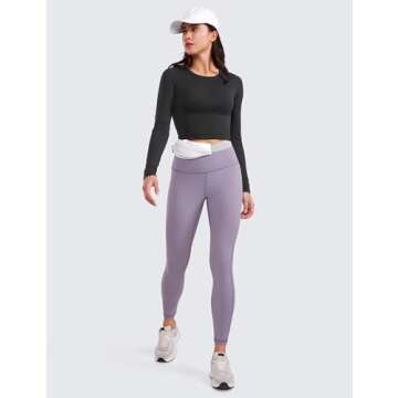 CRZ YOGA Seamless Ribbed Double Lined Long Sleeve Crop Tops for Women Crew Neck Athletic Workout Basic Cropped Fitted Shirts Black Small
