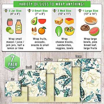 SWOOFE Reusable Beeswax Food Wrap (7 PACK), Zero Waste, Beeswax Wraps, Eco Friendly, Organic, Sustainable Products, Beeswax Wrap Food Storage, Wrappers Cling Sandwich, Alternative To Plastic Bags