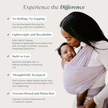 Tuck and Bundle Ezra Baby Wrap - Lightweight Baby Carrier - Lavender Grey - Best Baby Wrap for Newborns 0-18 Months - 100% Tencel Modal, Comfortable, Simple, and Hands-Free Babywearing Wraps