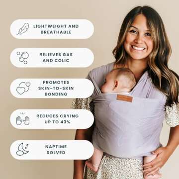 Tuck and Bundle Ezra Baby Wrap - Lightweight Baby Carrier - Lavender Grey - Best Baby Wrap for Newborns 0-18 Months - 100% Tencel Modal, Comfortable, Simple, and Hands-Free Babywearing Wraps