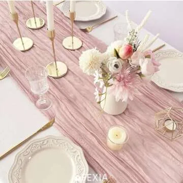 FEXIA Pink Cheesecloth Table Runner Valentine's Day Spring Easter Table Runner 35x120 Inches Boho Gauze Table Runner for Wedding Party Baby Shower Engagement Decor