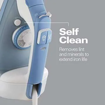 Hamilton Beach Steam Iron & Vertical Steamer for Clothes with Scratch-Resistant Soleplate, Adjustable Steam Settings + 8’ Cord Wrap, 3-Way Auto Shutoff, Anti-Drip, Self-Cleaning, 1500 Watts, Blue