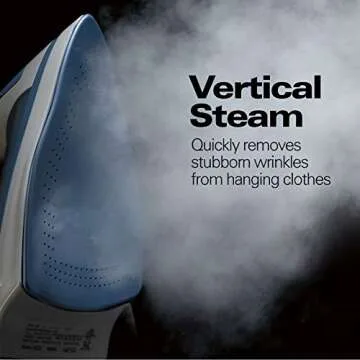 Hamilton Beach Steam Iron & Vertical Steamer for Clothes with Scratch-Resistant Soleplate, Adjustable Steam Settings + 8’ Cord Wrap, 3-Way Auto Shutoff, Anti-Drip, Self-Cleaning, 1500 Watts, Blue
