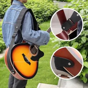 Vigorport Guitar Strap 3" Wide Thicked Padded Electric & Acoustic Guitar Strap, Adjustable Bass Strap with Hidden Pick Holder (Black, M (42.5"-48" Length))