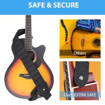 Vigorport Guitar Strap 3" Wide Thicked Padded Electric & Acoustic Guitar Strap, Adjustable Bass Strap with Hidden Pick Holder (Black, M (42.5"-48" Length))