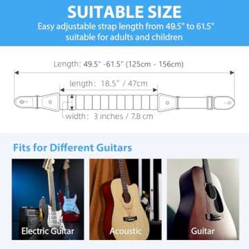 Vigorport Guitar Strap 3" Wide Thicked Padded Electric & Acoustic Guitar Strap, Adjustable Bass Strap with Hidden Pick Holder (Black, M (42.5"-48" Length))