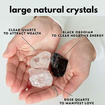 Crystal Manifestation Candle, Attract Love & Abundance | Rose Quartz | Clear Quartz | Obsidian | 3 Cotton Wicks | Meditation Candle | Healing Crystal Candle | Candles with Crystals Inside