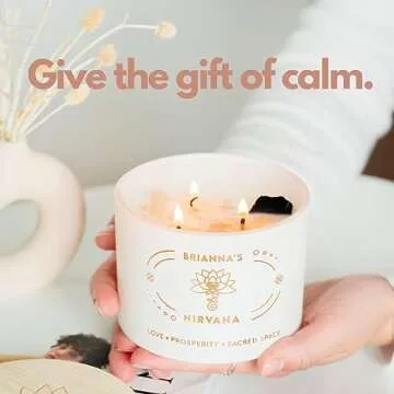 Crystal Manifestation Candle, Attract Love & Abundance | Rose Quartz | Clear Quartz | Obsidian | 3 Cotton Wicks | Meditation Candle | Healing Crystal Candle | Candles with Crystals Inside