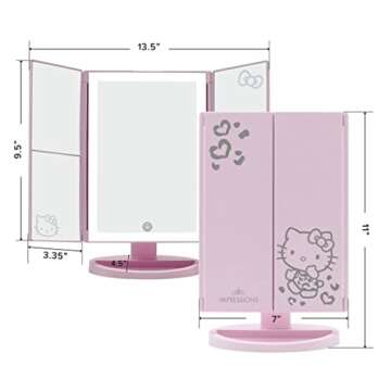 Impressions Makeup Vanity Hello Kitty, Trifold With LED Lights Tri-Tone Mirror with Touch Sensor and...