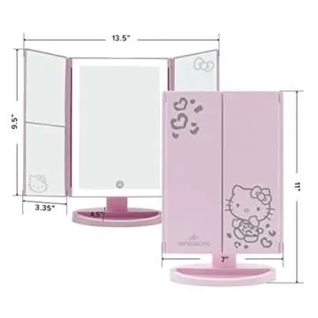 Impressions Makeup Vanity Hello Kitty, Trifold With LED Lights Tri-Tone Mirror with Touch Sensor and...