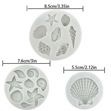 3 PCS Marine Theme Cake Fondant Silicone Mold Seashell Conch Starfish Coral Baking Molds for DIY Cak...