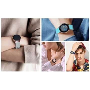 12 Pack Silicone Bands Compatible with Samsung Galaxy Watch Active 2/Active 40mm 44mm/Galaxy Watch 6&5&4 40mm 44mm/Watch 3 41mm/Watch 42mm, Gear S2 Classic/Gear Sports (20mm)(Silver Buckle)