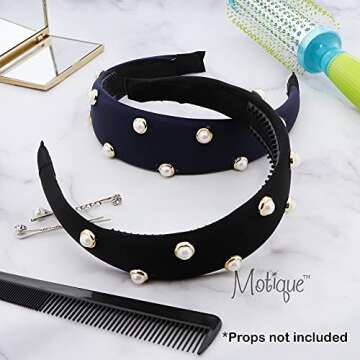 Motique Accessories 2 Inch Chiffon Padded Headband for women with Inset Pearls - Black