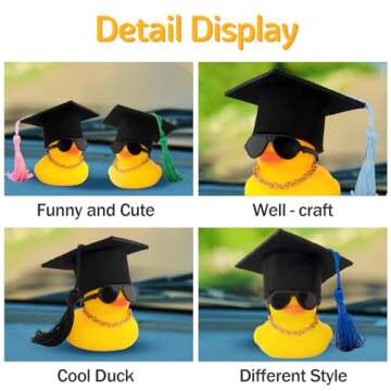 wonuu Car Dashboard Decor Graduation Hat Rubber Duck with Sunglasses