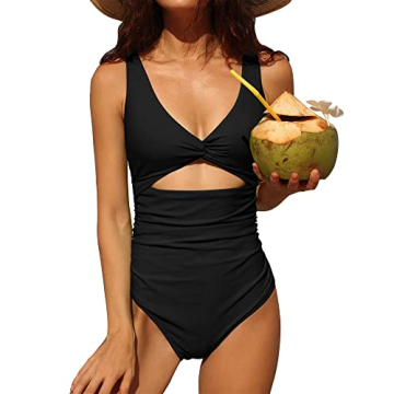 Charmo Womens One Piece Swimsuit Ruched Tummy Control High Cut Backless V Neck Bathing Suits Swimwea...