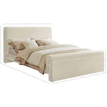 Meridian Furniture SloanCream-K Sloan Collection Modern | Contemporary Velvet Upholstered King Bed with Rich Soft Cream Velvet, Curved Headboard and Footboard, 82" W x 96" D x 45" H, Cream, King