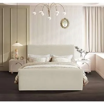 Meridian Furniture SloanCream-K Sloan Collection Modern | Contemporary Velvet Upholstered King Bed with Rich Soft Cream Velvet, Curved Headboard and Footboard, 82" W x 96" D x 45" H, Cream, King