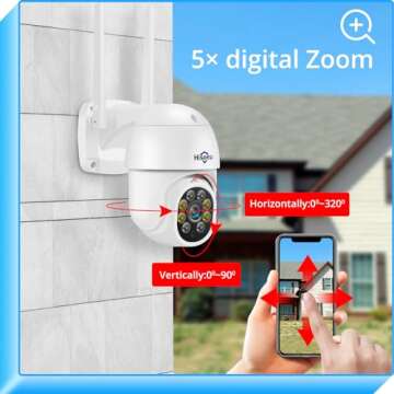 Hiseeu 2K 3MP PTZ Security Camera Outdoor,WiFi Camera, Auto Tracking&Light Alarm Floodlight & Color Night Vision,Two-Way Audio, Plug-in Cable,Compatible Wireless Camera System