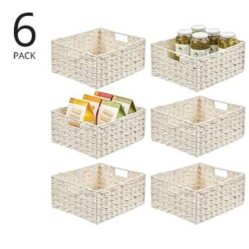 mDesign Woven Farmhouse Kitchen Pantry Food Storage Organizer Basket Bin Box - Container Organizatio...