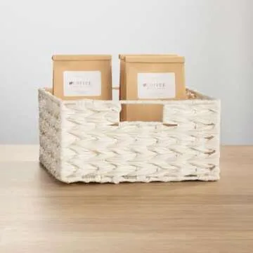 mDesign Woven Farmhouse Kitchen Pantry Food Storage Organizer Basket Bin Box - Container Organization for Cabinets, Cupboards, Shelves, Countertops - Store Potatoes, Onions, Fruit - 6 Pack - White