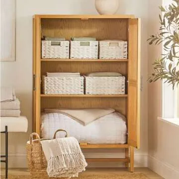 mDesign Woven Farmhouse Kitchen Pantry Food Storage Organizer Basket Bin Box - Container Organization for Cabinets, Cupboards, Shelves, Countertops - Store Potatoes, Onions, Fruit - 6 Pack - White