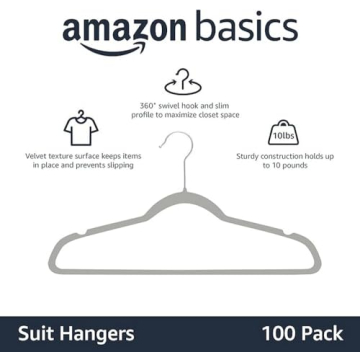 Amazon Basics Velvet Non-Slip Hangers - Pack of 100