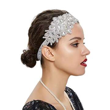 Comott Rhinestone Headband 1920s Great Gatsby Vintage Headpiece Flapper Headband Bride Wedding Hair Accessories for Women