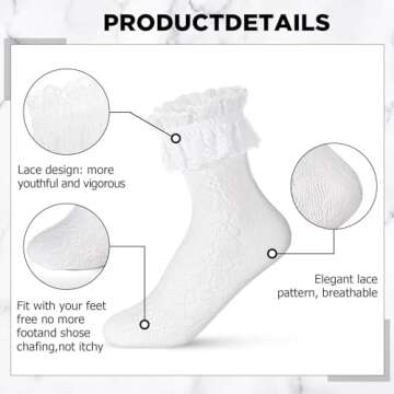 SATINIOR 6 Pairs Women Lace Ankle Socks Ruffle Frilly Socks Mesh Lace Trim Socks for Lolita Ladies A...