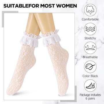 6 Pairs Stylish Women Lace Ankle Socks - Ruffle Design