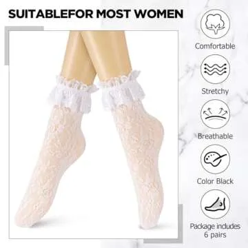 6 Pairs Stylish Women Lace Ankle Socks - Ruffle Design