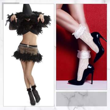 6 Pairs Stylish Women Lace Ankle Socks - Ruffle Design