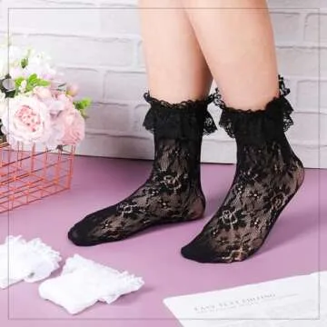 6 Pairs Stylish Women Lace Ankle Socks - Ruffle Design