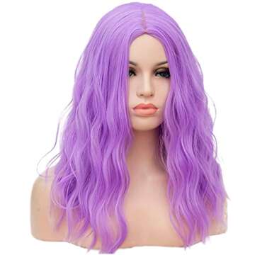 ONEUSTAR Light Purple Wig for Women Colored Wigs Synthetic Colorful Curly Wavy Wig Halloween Costume Party Cosplay Wig Lavender Wig for Girl 18 Inch