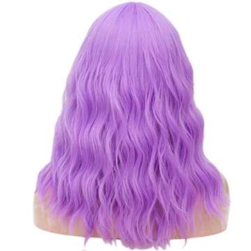 ONEUSTAR Light Purple Wig for Women Colored Wigs Synthetic Colorful Curly Wavy Wig Halloween Costume Party Cosplay Wig Lavender Wig for Girl 18 Inch