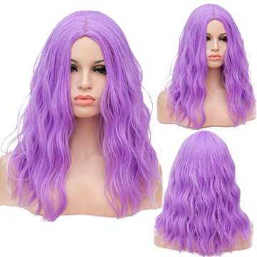 ONEUSTAR Light Purple Wig for Women Colored Wigs Synthetic Colorful Curly Wavy Wig Halloween Costume Party Cosplay Wig Lavender Wig for Girl 18 Inch