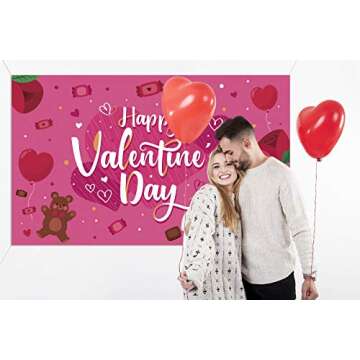 ShenBiadolr Valentine’s Day Banner Backdrop Decorations - V-Day Wedding Heart Wall Party Decor Orn...