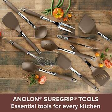 Anolon Tools Set/Nonstick Nylon Cooking Utensils/Kitchen Gadgets Includes Spoons, Turners, Ladle, Me...