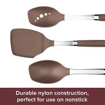Anolon Tools Set/Nonstick Nylon Cooking Utensils/Kitchen Gadgets Includes Spoons, Turners, Ladle, Meat Fork, Whisk, and Locking Tongs, 10 Piece, Bronze