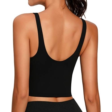 Lemedy Women Sports Bra Longline Crop Tank Top Padded Workout Running Yoga (M, Black)