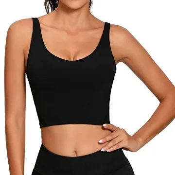 Lemedy Women Sports Bra Longline Crop Tank Top Padded Workout Running Yoga (M, Black)