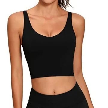 Lemedy Women Sports Bra Longline Crop Tank Top Padded Workout Running Yoga (M, Black)