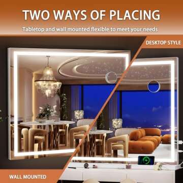 Hasipu Vanity Mirror with Lights, 40" x 30" LED Makeup Mirror, Lighted Makeup Mirror with Dimmable 3 Modes, Touch Screen Control Vanity Mirror Square White