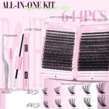 Boahankuke 644PCS Thick Lash Clusters Kit Bottom Lashes DIY Lash Extension Kit D Curl Volume Eyelash...