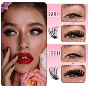 Boahankuke 644PCS Thick Lash Clusters Kit Bottom Lashes DIY Lash Extension Kit D Curl Volume Eyelash Extension Kit Individual Lash Clusters Kit with Lash Bond and Seal, Tweezers