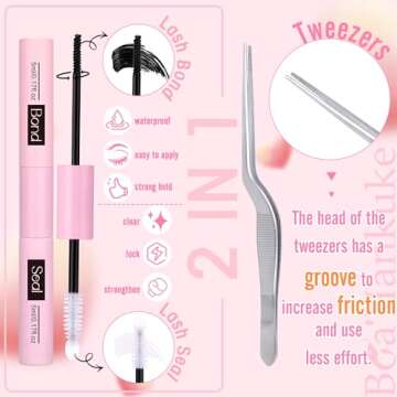 Boahankuke 644PCS Thick Lash Clusters Kit Bottom Lashes DIY Lash Extension Kit D Curl Volume Eyelash Extension Kit Individual Lash Clusters Kit with Lash Bond and Seal, Tweezers