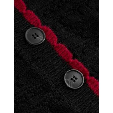 CIDER Women's Cardigan Crew Neck Heart Print Color Block Button Down Crop Top Long Sleeve Cute Cardigan: Black, S