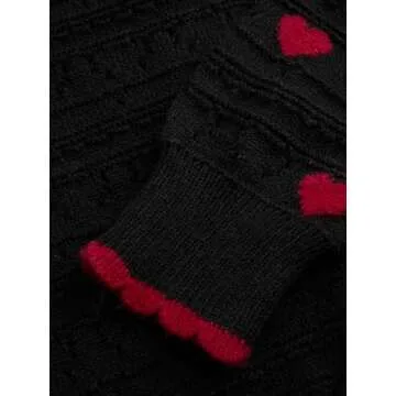 CIDER Women's Cardigan Crew Neck Heart Print Color Block Button Down Crop Top Long Sleeve Cute Cardigan: Black, S