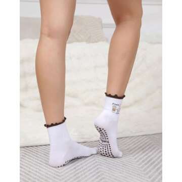 Puedizux Women Cute Pilates Socks With Grips And Cuff